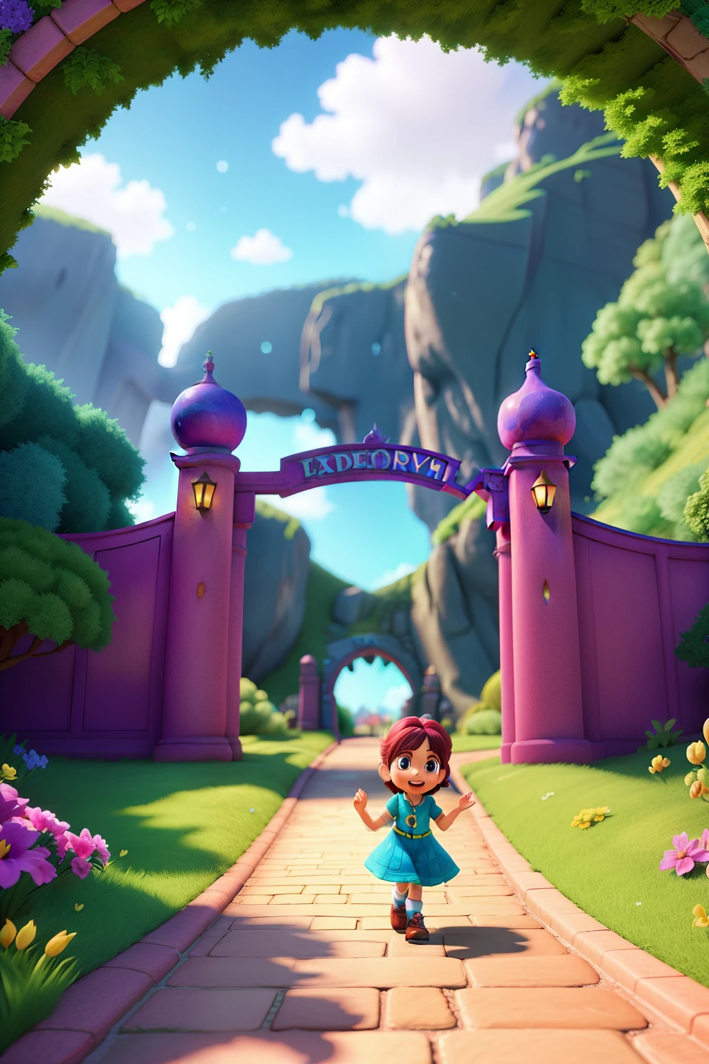 In the enchanting world of hyper-realistic, 8k, ultra HD animation, Lily and Sparkle, two delightful characters with gleeful expressions, eagerly embark on their extraordinary adventure. Dressed in vibrant outfits, they excitedly approach the hidden rainbow gate. This wondrous gate, reminiscent of Pixar and Disney Style art, beckons them to delve deeper into the magical realm of Cinema 4D. The 3:2 aspect ratio perfectly frames their joyful journey as they pass through the gate and disappearing into the captivating landscape beyond.