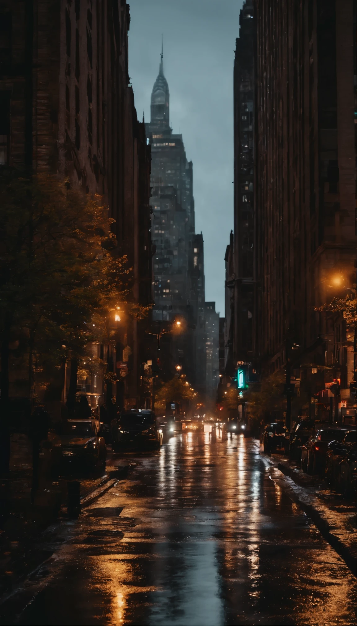 noite de luar na cidade, city lights also illuminate the wet street, madrugada em new york, melhor qualidade, 8k