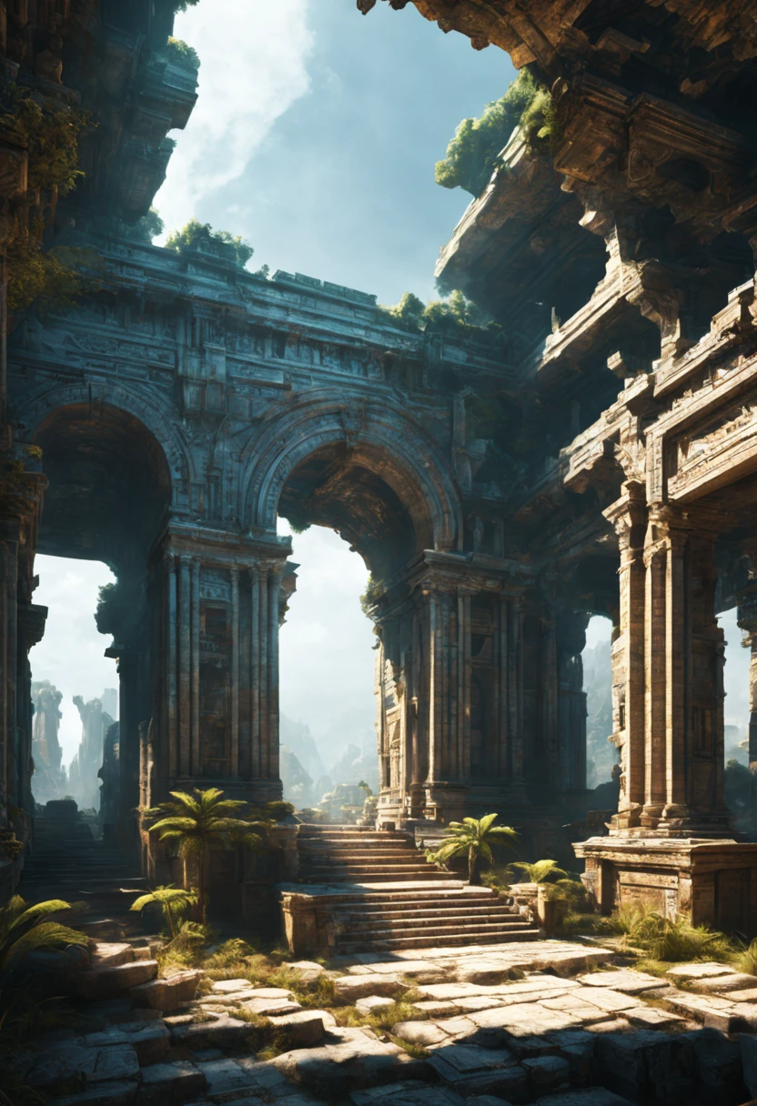 Complex background rfktrstyle (((Mysterious ancient ruins))):3.3 Remote unknown location, science fiction, futuristic, Very detailed, ish, Rendering style (3DMM_V12) 3DMM, Sleek and bold design, clean shiny lines, digital illustration, glossy finish, Aesthetic, 无可挑剔的detail, Super visual impact, endowed with glossy finish, Bathed in volumetric lighting, Refined by Hugh Hefner, Add to_detail_XL-fp16 algorithm, 4D Octane Rendering, injection with global illumination and precise line art, softened by macro, Execute using V-Ray, The epitome of visual art, Elegant Perfectionism and the Subtleties of Pop Art Consumerism, injection, aw0k euphoric style --niji 50 --testp --chaos 50