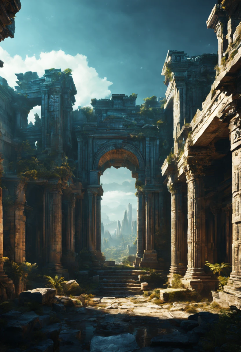 Complex background rfktrstyle  (((Mysterious ancient ruins))):3.3 Remote unknown location, science fiction, futuristic, Very detailed, ish, Rendering style (3DMM_V12) 3DMM,  Sleek and bold design, clean shiny lines, digital illustration, glossy finish, Aesthetic, 无可挑剔的detail, Super visual impact, endowed with glossy finish, Bathed in volumetric lighting, Refined by Hugh Hefner, Add to_detail_XL-fp16 algorithm, 4D Octane Rendering, injection with global illumination and precise line art, softened by macro, Execute using V-Ray, The epitome of visual art, Elegant Perfectionism and the Subtleties of Pop Art Consumerism, injection, aw0k euphoric style --niji 50 --testp --chaos 50