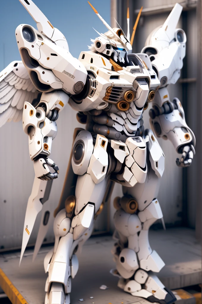 ((best quality)),((masterpiece)),((high resolution)),((detailed)), The original, 
White, , no humans,,Mecha,Mecha wings,  whole body, Strong, fat,huge,on dust,