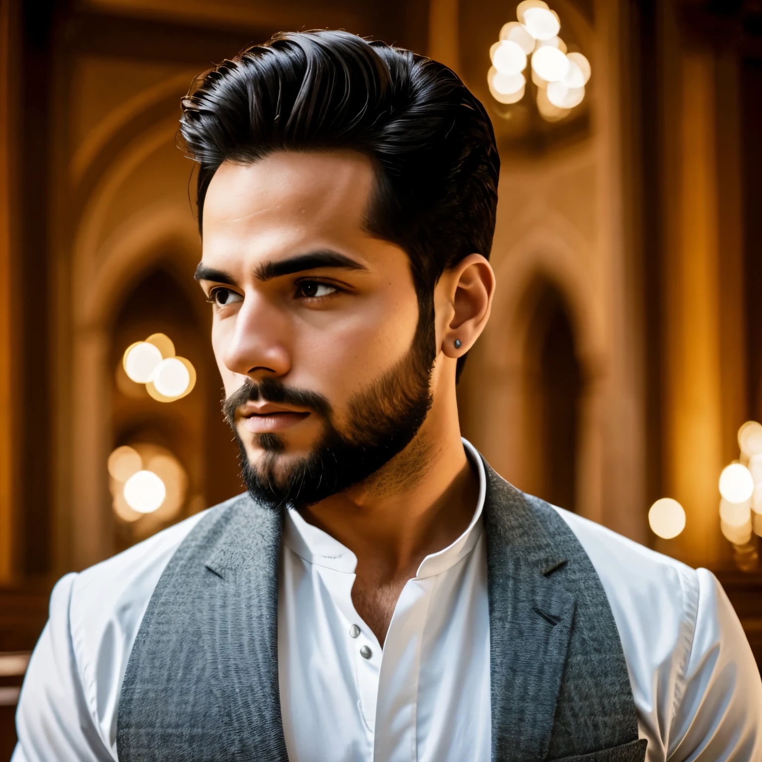 sacerdote masculino, Martinho Lutero, vestes pretas, mais velho, cavalheiro bonito, barba, cabelo castanho, colar de cruz, religion, igreja ao fundo, dramatic lighting, cinematic angle, Ultra HD, obra de arte, extremamente detalhado