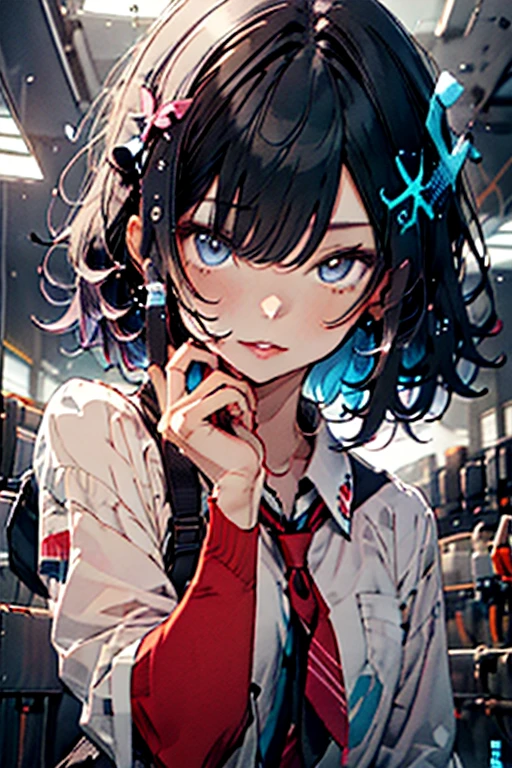 cute , pink lips, wearing a bright white shirt, Soft aurora punk color palette style, Anime illustration of her face, animated gif, hand drawn animation, attractive sketch, soft and bright, blurry, ultra flat style, White--air background 1:1--Rainbow 5--Expression style 