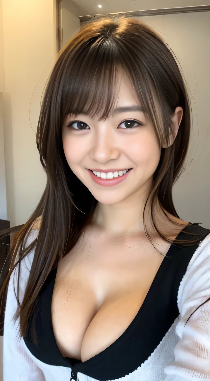 Japanese ),((beautiful girl)),cleavage,An expression that imagines something pleasant:1.2,(perfect body beauty:1.2),((perfect body)),(shy smile),beautiful teeth,
