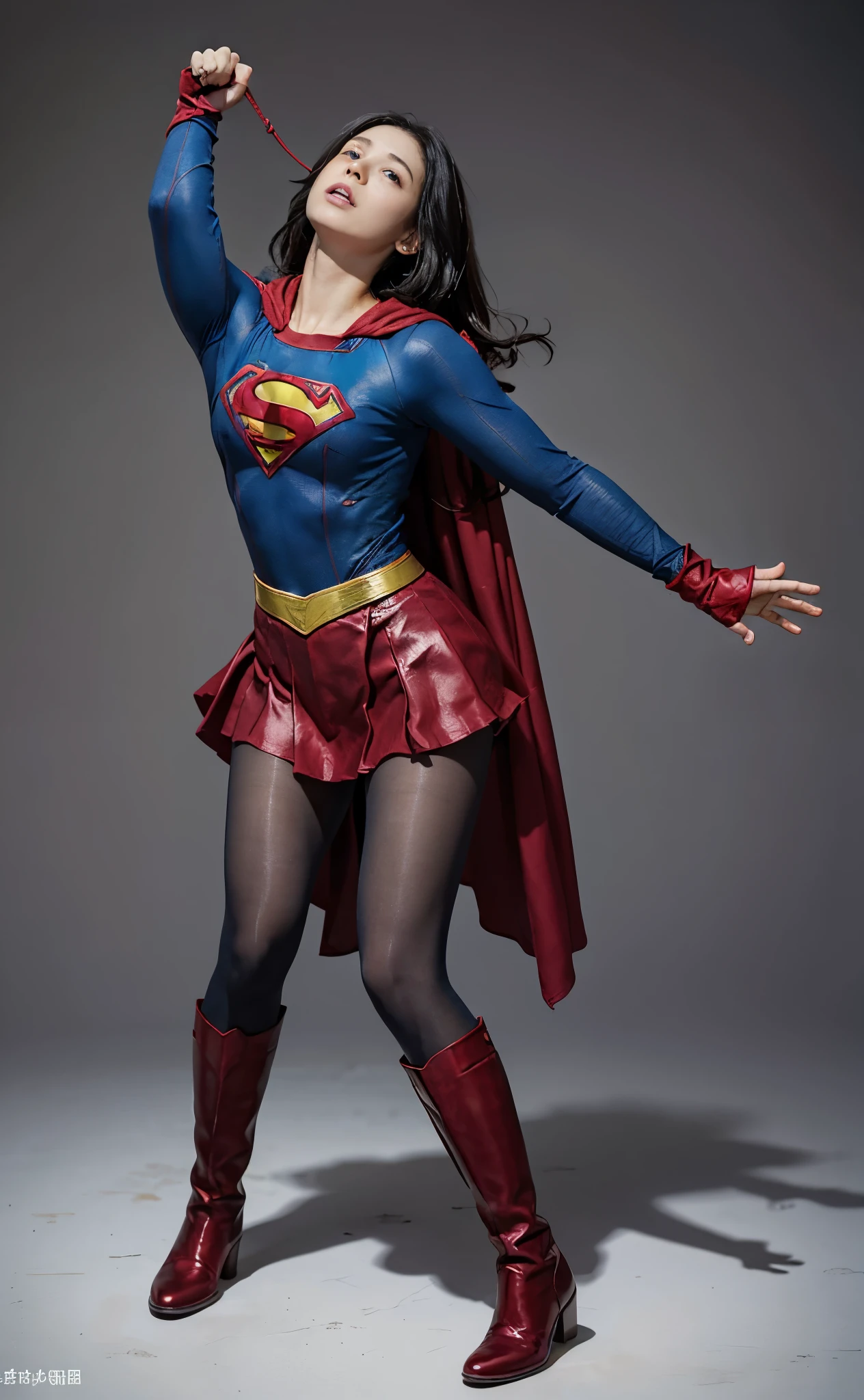 no background、((Superheroine Supergirl, weak position, standing on tiptoe、hanging))、(((Tentacles always on the neckが絡まる)))、(((Tentacles always on the neck)))、(((being strangled)))、(((expression of suffering、expression of agony)))、(((Wear black tights on your beautiful legs.)))、(((Legally Express Your Suffering Beauty)))、((((Make the most of your original images)))、(((supergirl costume)))、(((beautiful hair)))、(((suffering)))、(((Beautiful legs must wear black tights)))、(((must wear red boots)))、((best image quality、8K))、((highest quality、8K、masterpiece:1.3))、(((keep background )))、sharp focus:1.2、beautiful woman with perfect figure:1.4、thin abs:1.2、wet body:1.5、Highly detailed face and skin texture、8K