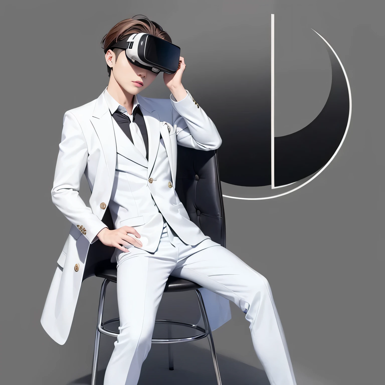 ((masterpiece)), (highest quality), (simple style), full body image,1 male,wearing a white suit,The background is the metaverse space,Wear VR goggles