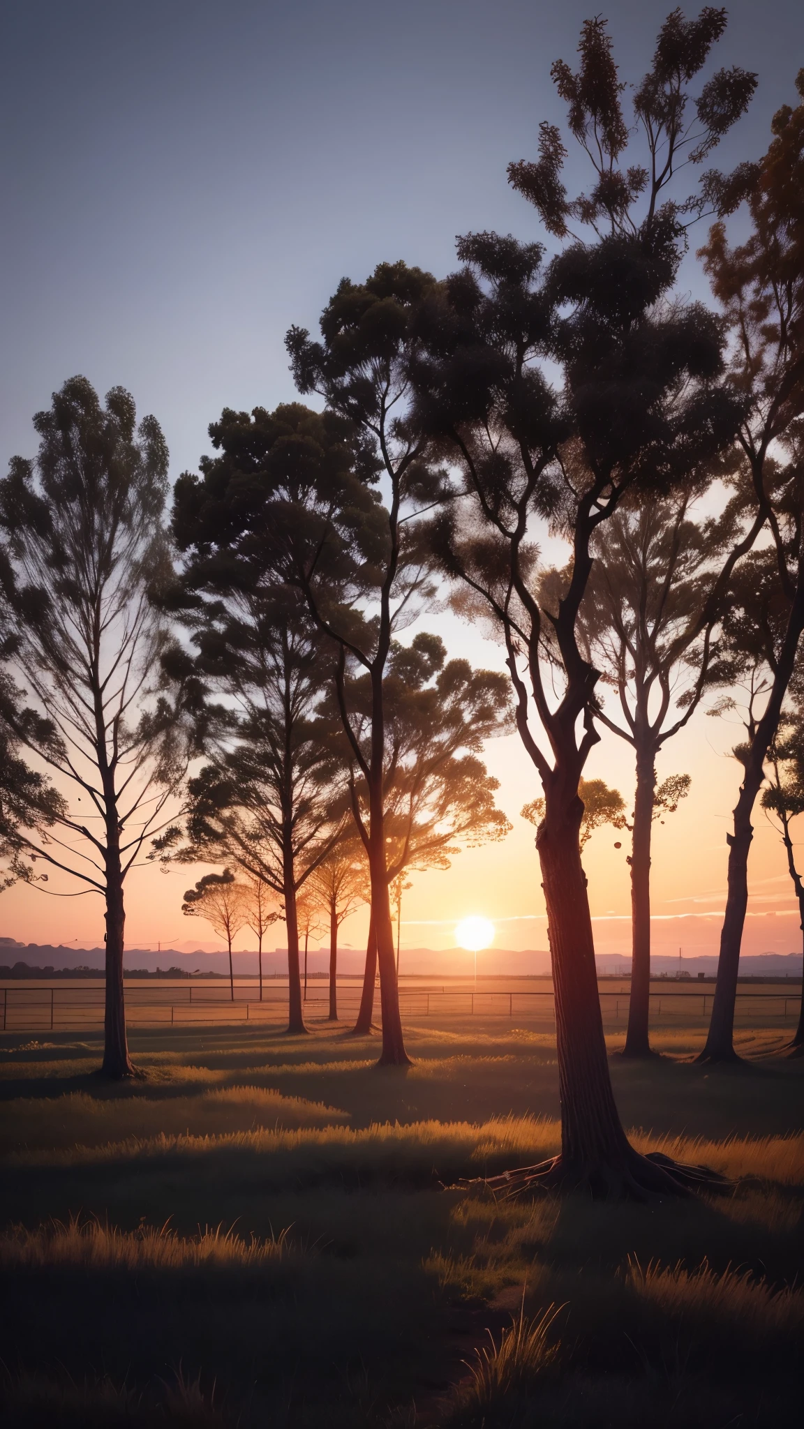 final de tarde no campo, trees lit by the sunset, melhor qualidade, obra prima, 9k
