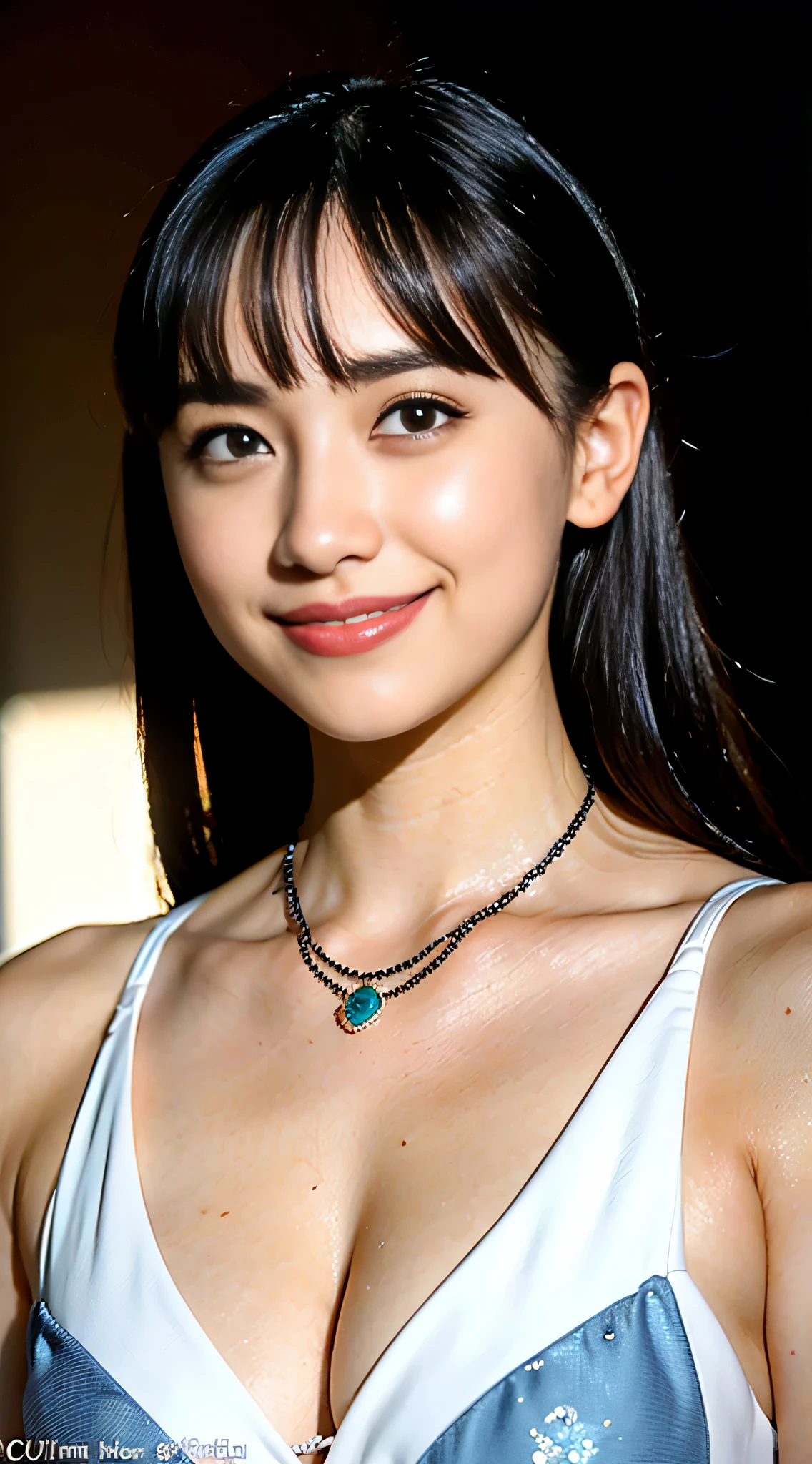 (one beautiful age italian girl:1.6), 8K Portraits, 最high quality, very high resolution,((Take a sexy pose in a micro bikini)), ((Dim studio shooting))、((Beautiful face with soft indirect lighting and few shadows、beautiful skin))、((photo from head to knees )),(((dim background:1.6))), ((Beautiful hair backlit))、((Cinematic beauty))), ( black micro bikini :1.5), incredibly spectacular scene, ((fantasy)),short hair, Focus face, (((emilia clarke:0.6))), (((emma watson:0.3))), (((jennifer connelly:0.4))), ( face:1.5), Elegant face, (((sexy and glamorous:1.1))), (coquettish expression:1.6), (smile seductively:1.6), (whole body), (erotic pose:1.6), (model pose:1.6), beautiful seductive face, portrait, (thick eyebrows:1.4), (big scarlet eyes:1.2), Beautiful eyes with high bilateral symmetry, (highly detailed eyes:1.4), (high resolution blue eyes:1.1), intimate face, (Highly detailed skin texture:1.4), white skin, perfect anatomy, thin, (Beautiful toned body:1.5), hair ribbon, (moist skin:1.2), no makeup, (bear:1.1), excellent anatomy, nice, sweet, (A delicately crafted necklace is wrapped around her neck........), (nffsw:1.5), I'm getting used to hyper, beautiful black hair, (She is adorned with jewels、She wears a gauntlet with a delicate and very beautiful design....。..:1.1), ((high quality))