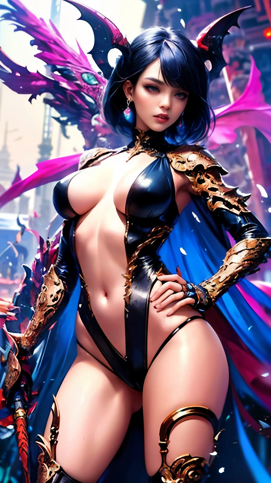 (Masterpiece, Top Quality, Top Quality, Official Art, Beautiful and Aesthetic: 1.2), (Photorealistic: 1.2), Sharp Focus, (Wearing Detailed Body Jewelry, 1girl, Beautiful Sexy, ((Succubus Demon ))), (dynamic pose), (change pose), (dynamic angle), beautiful face, detailed face, perfect proportions, small breasts, navel, crotch gap, thighs, cowboy Shot, Highly Detailed, (Fractal Art: 1.3), Colorful, Best Detailed, (Sexy Armor), ((Movie Lighting)),cool beauty,tall woman,short cut hair,Precisely expresses details such as face and skin texture,beautiful eye,double eyelid,delicate skin,slender body shape,tattoo
