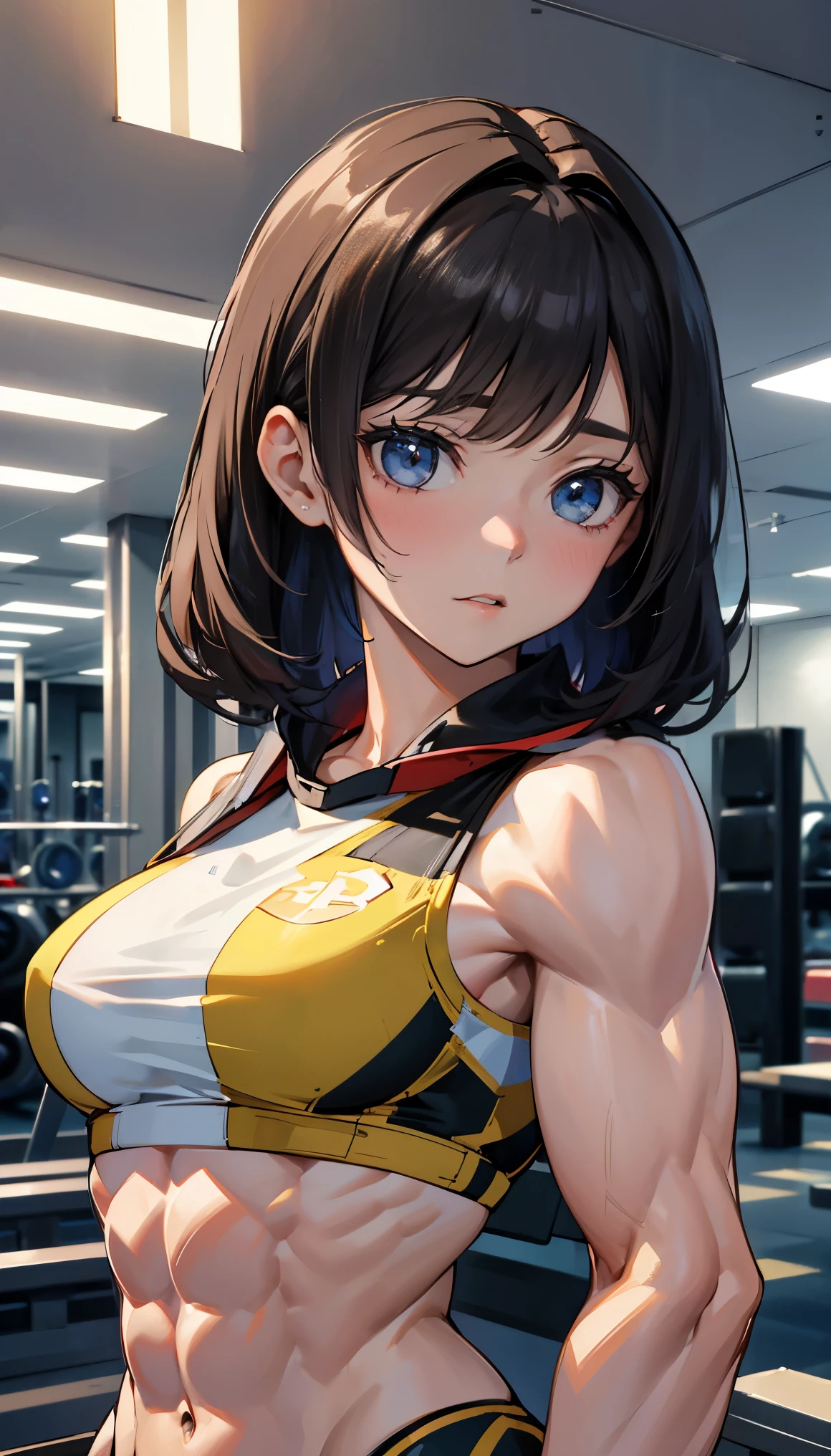 (best lighting) , (Extremely complex and detailed) , 4K unified, (Super detailed CG: 1.2) , (8k: 1.2),(original), (masterpiece) , (best quality),(masterpiece:1.4),Anime-like high quality,(masterpiece),masterpiece, Super clear picture quality,clearer than,(delicate face)best quality, absurd,((peace master, 4k, 8k, Yes, high resolution))1个girl, female student,,(beautiful bass),((Bodybuilders:1.6))(girl),(((Upper body:1)))Upper body,(((Abs shots:1)))(((ten pack abs:1)))(((Close-up of abs:1)))(((front:1)))The camera is close to the abdominal muscles(((looking down camera:1))),Eye-catching abs,eight pack abs,Protruding abs,Eye-catching abdominal muscles,Thick abdominal muscles,deep abs,Exaggerated abdominal muscles,Abs jumping on the screen,square abs,Square thick abs