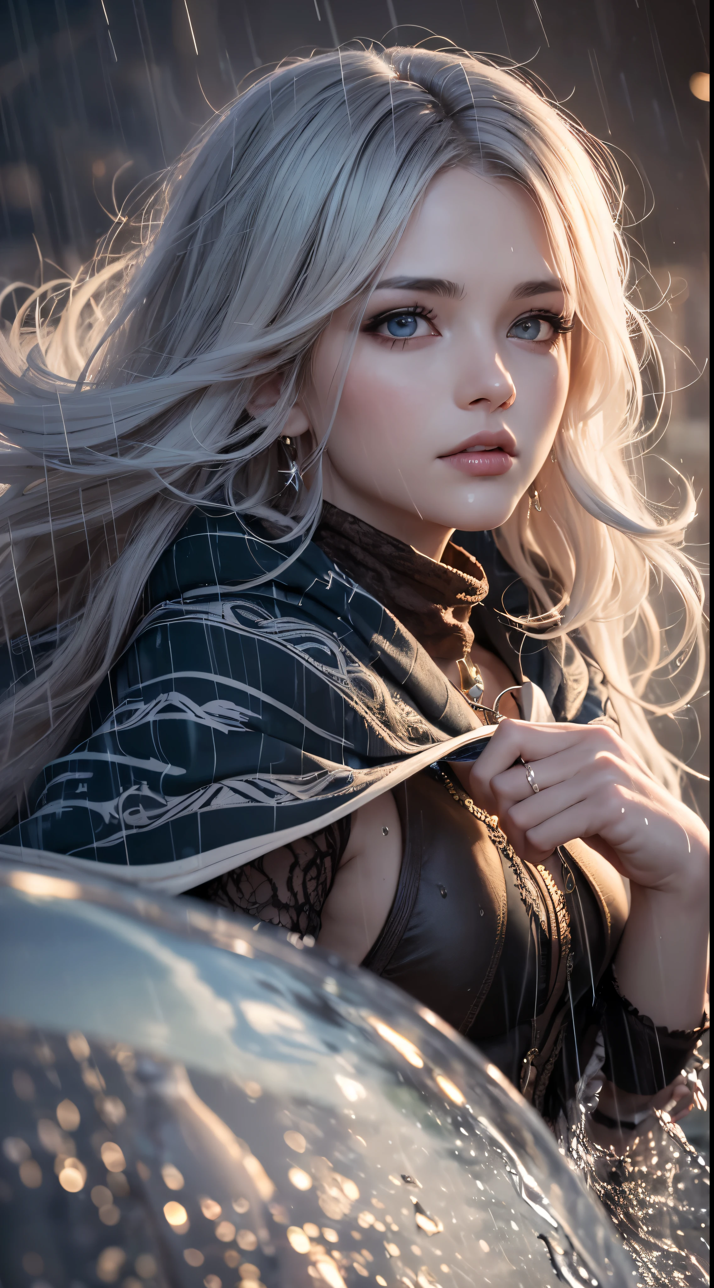 (skin dents:1.5), realistic, realistic, (table top:1.5), concept art, intricate details, very detailed, realistic, octane rendering, 8k, unreal engine, dynamic pose, highest quality, High resolution, (realistic face:1.1), (超realistic:1.1), ((full_body)), perfect eyes,(shiny skin:1.2), (((hairstyle))), (((完璧な手のvery detailed背景), haunted island, ((dynamic background)), ((lightning)), (light), (1 girl), wearing a cloak, (((flowing cloak))), ((fine eyes, high quality eyes, high quality face)), long hair, (((flowing hairstyle))), 1 girl ((controlling water)), (((whirlwind of water))), Ocean, tsunami, magic, (make a dramatic performance, written boundary depth, Bokeh, 4k, gothic, ((rain)), energy ball between hands