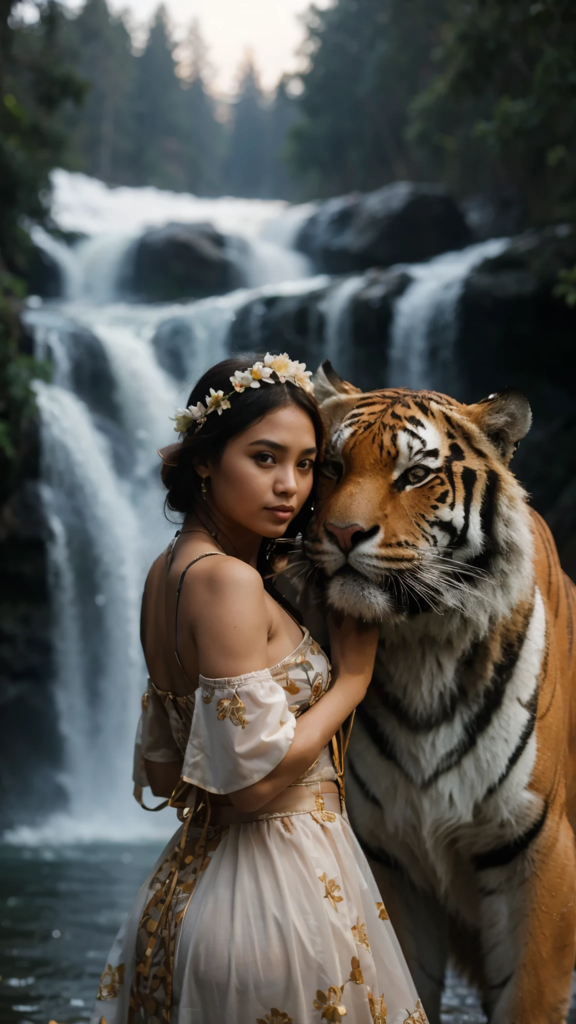 Indonesia woman. Plump, Tiger. River