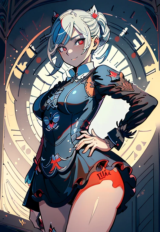((The best quality masterpiece: 1.5)), ((Ultra-detailed illustration: 1.4)), (((Meisterwerk: 1.6))),

La Wolke de Blut roja oscura flota en el aire, (The dark red cloud of bats flies in the sky,), 1girl, (Sex: 1.3),

Perfektes Gesicht, (Perfect face,), one of her hands waved a whip, (Volumetrische Beleuchtung: 1.4),

Chica Sexy wowdk, (Sexy girl "wowdk",), crazy smile, (ll