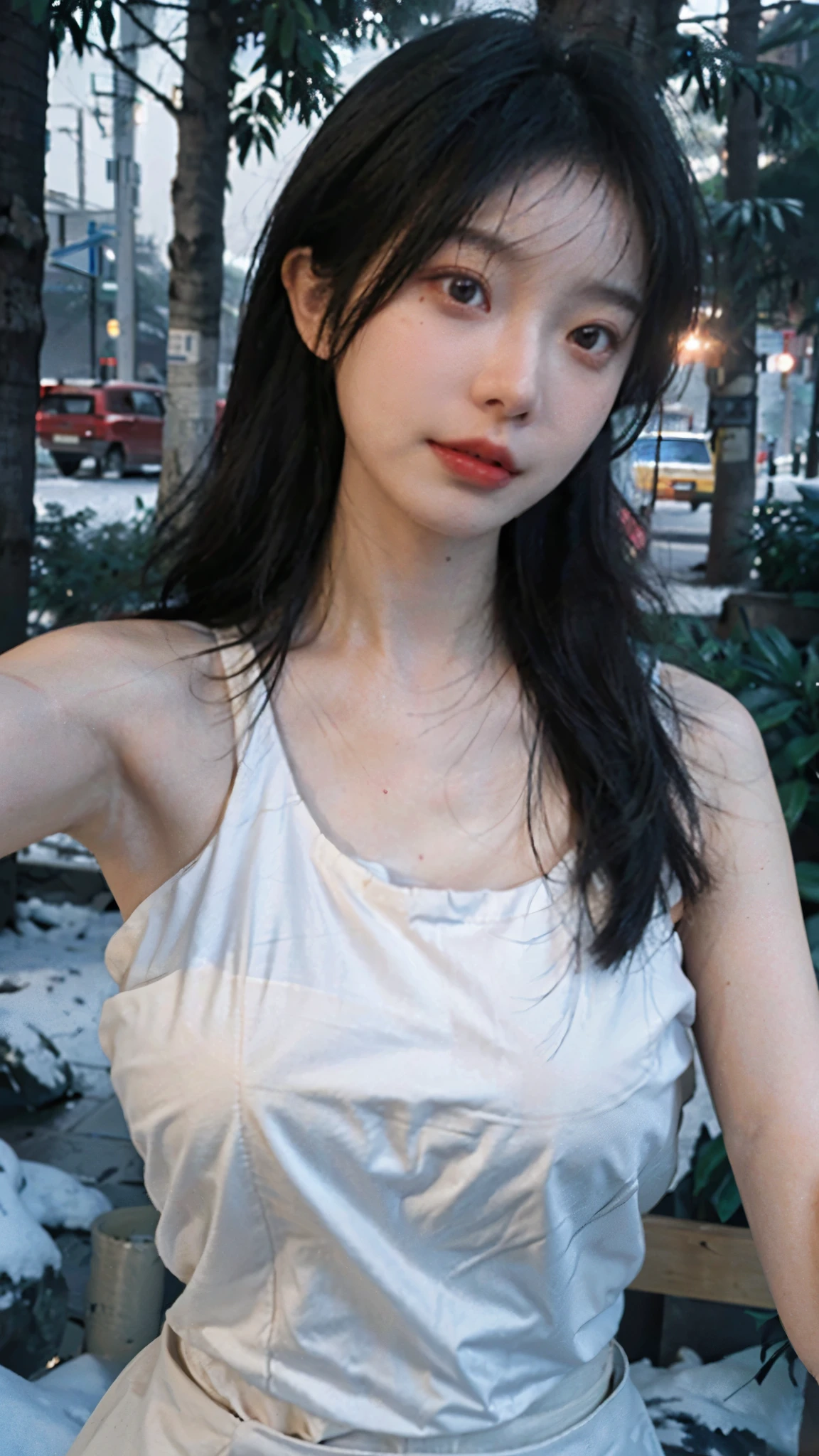 8K, Best Quality, Masterpiece, Ultra High Resolution, (Realism: 1.4), Original Photo, (Realistic Skin Texture: 1.3), (Film Grain: 1.3), (Selfie Angle), 1 Girl, Beautiful Eyes and Face Details, Masterpiece, Best Quality, Close-up, Shorts, Perfect Body Beauty, Full Body 1.8,