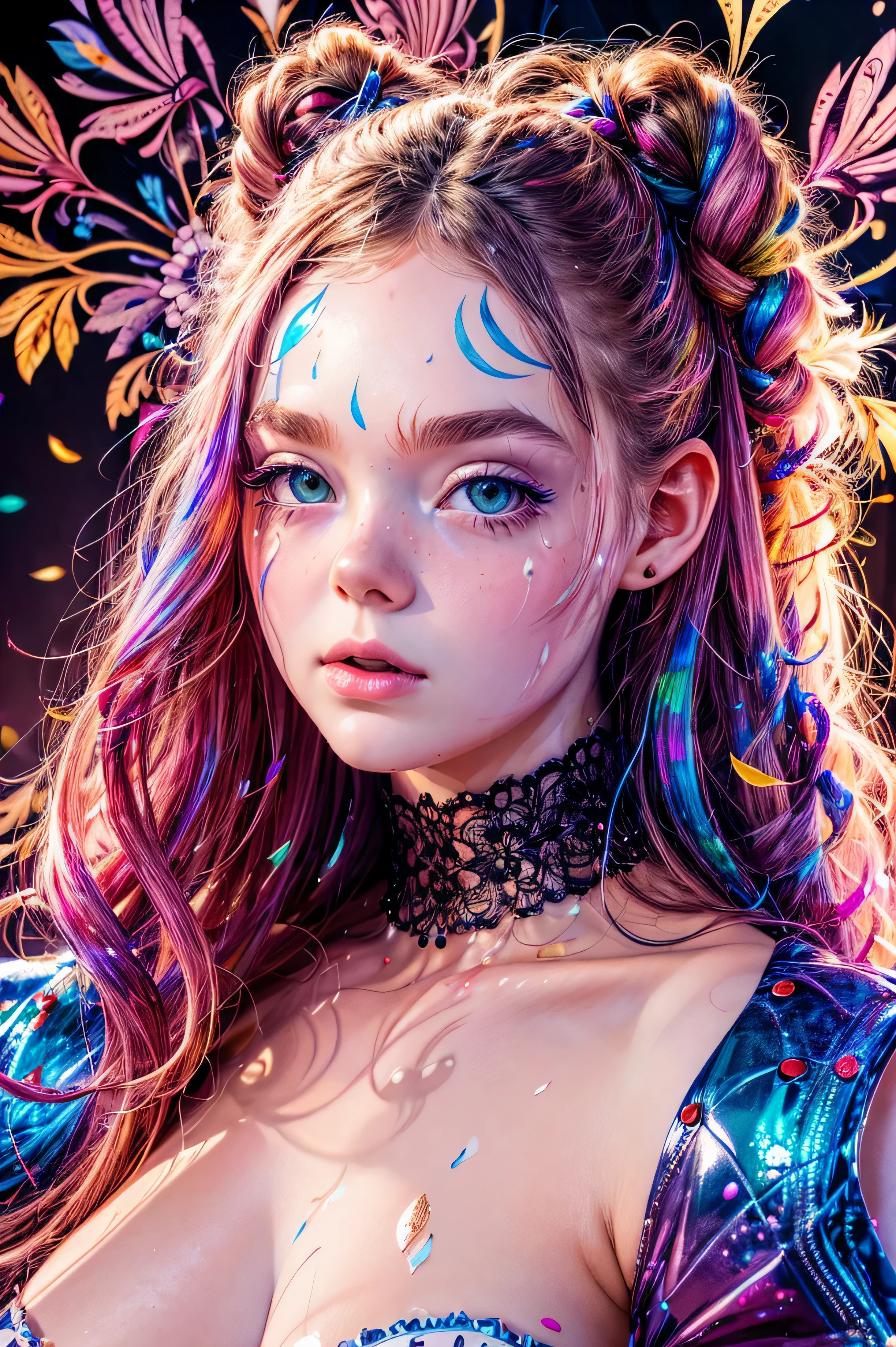 masterpiece, best quality, (extremely detailed CG unity 8k wallpaper, masterpiece, best quality, ultra-detailed, best shadow), (detailed background), (beautiful detailed face, beautiful detailed eyes), High contrast, (best illumination, an extremely delicate and beautiful),1girl,((colourful paint splashes on transparent background, dulux,)), ((caustic)), dynamic angle,beautiful detailed glow,full body, paint splash on face. Ella Fanning, 