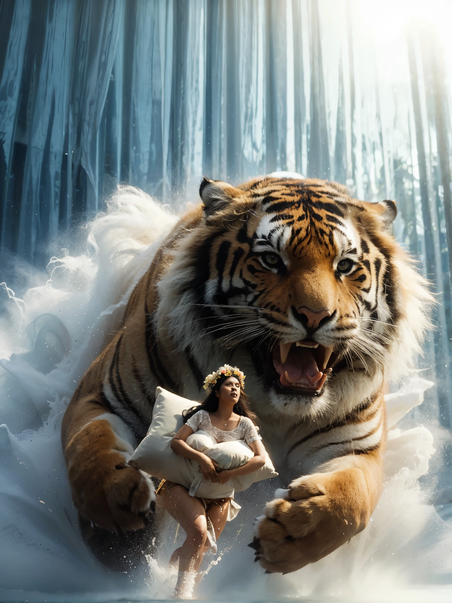 Indonesia woman. Plump, big Tiger. River