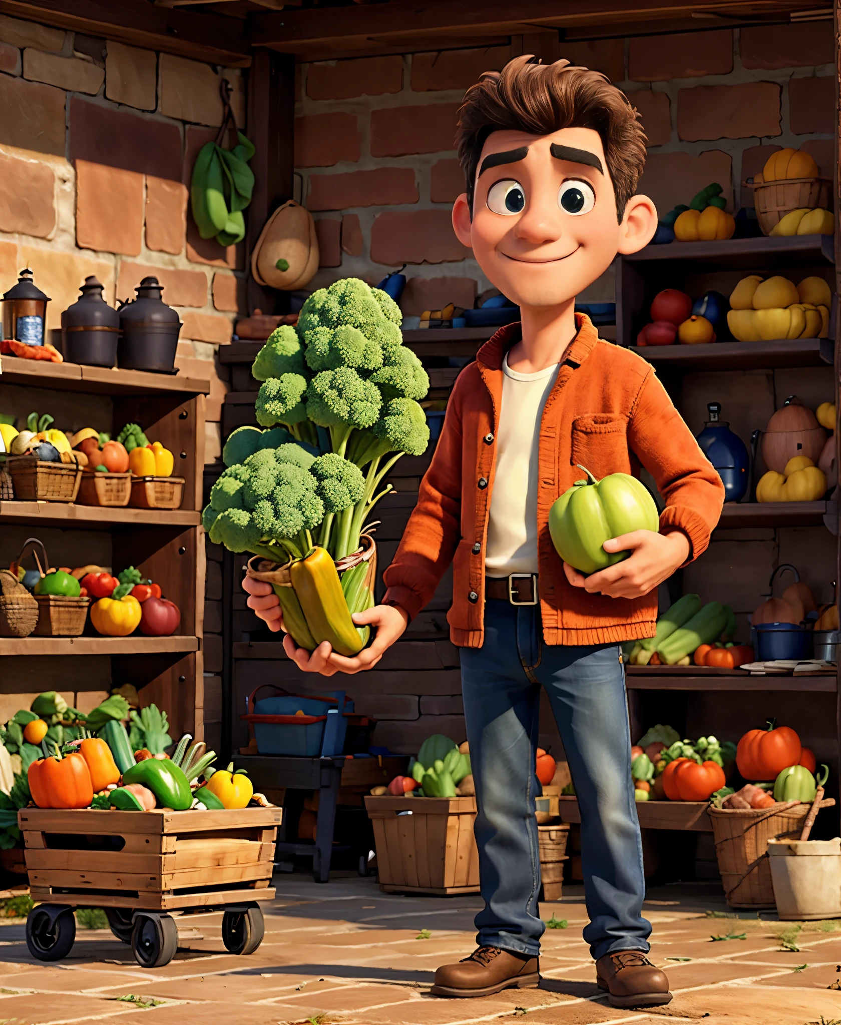 man standing, holding vegetables