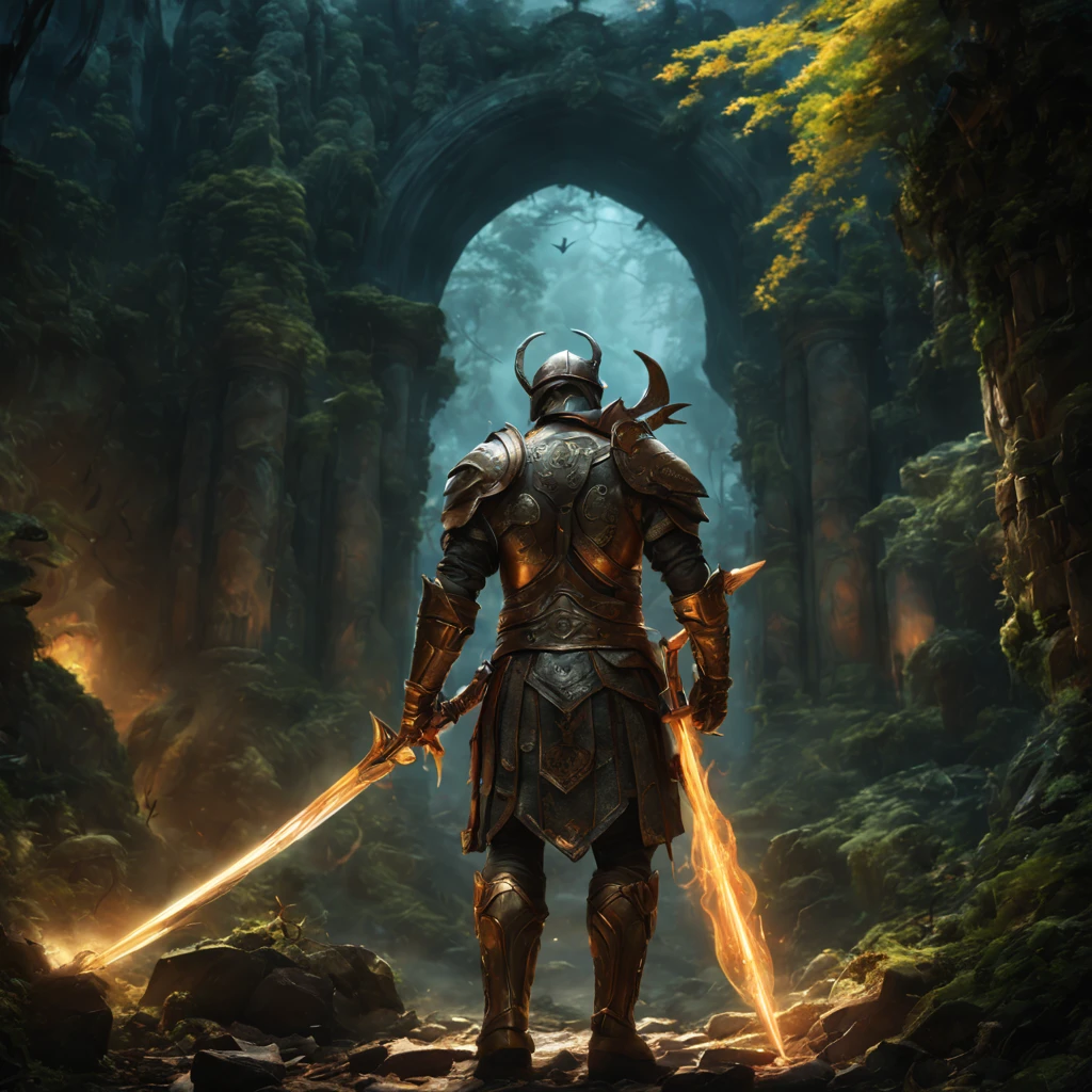 (best quality,4k,8k,highres,masterpiece:1.2),a warrior from an unknown realm,ancient warriors in a mystical land,elegant armor and weapon,otherworldly hero,courageous protagonist,heroic stance,unearthly power,sword of destiny,mythical creatures lurking in the shadows,spellbinding atmosphere,enchanted forest,hidden ruins of an ancient civilization,magical artifacts,hero facing adversity,brave heart and fearless soul,world with vibrant colors and vivid details,impressive lighting and shadows,epic battles against evil forces,ethereal beauty in the midst of chaos,awe-inspiring landscapes with breathtaking views,hero on a quest to save the world,unforgettable journey to the unknown,unique and captivating story,grandiose and majestic.