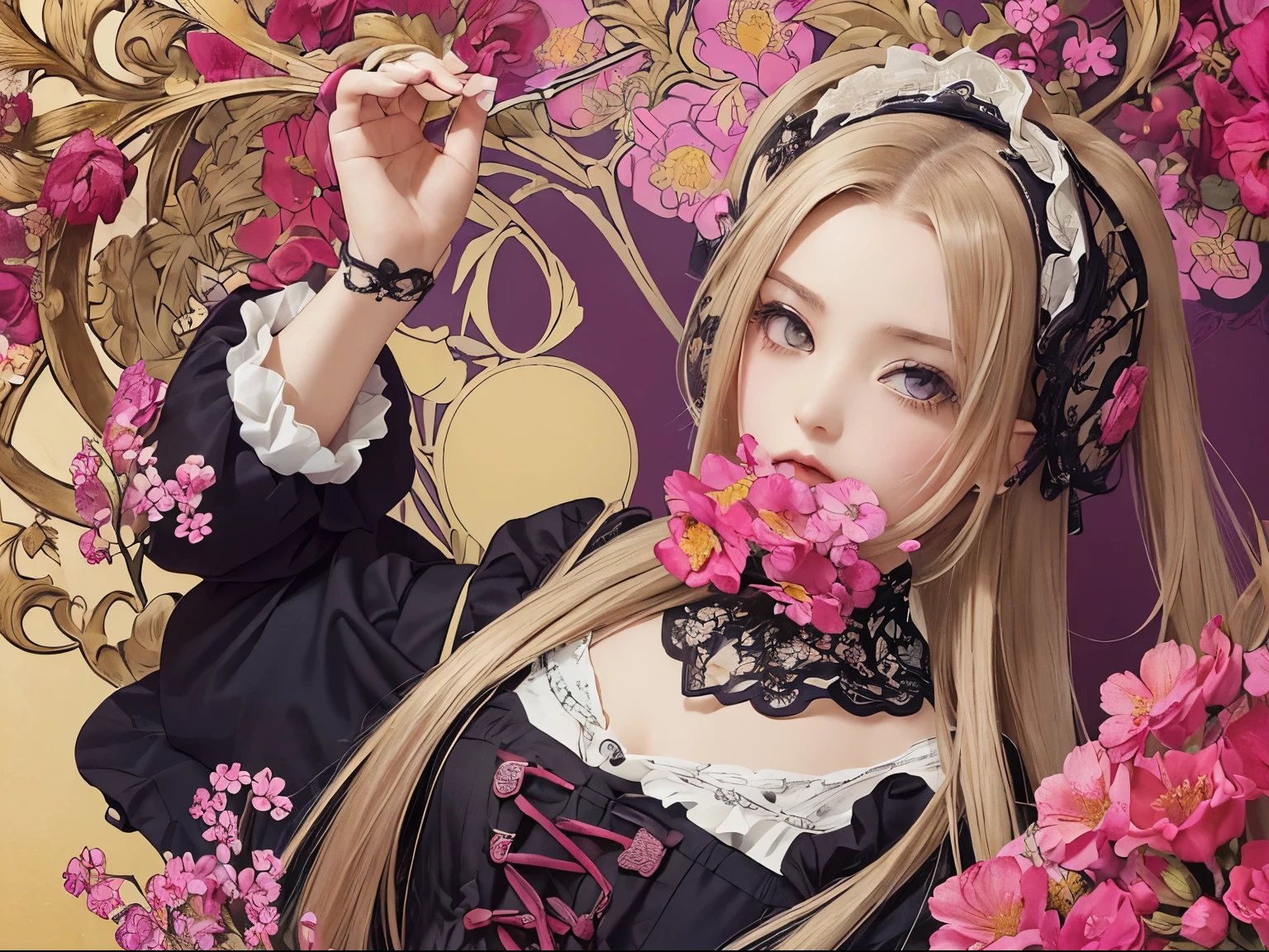 (masterpiece, Highest品質, Highest, official art, beautiful and aesthetic:1.2), 1 girl, (pop art:1.4), (tangled, flower effect:1.2), (art nouveau:1.1),(Gothic ta:1.3)