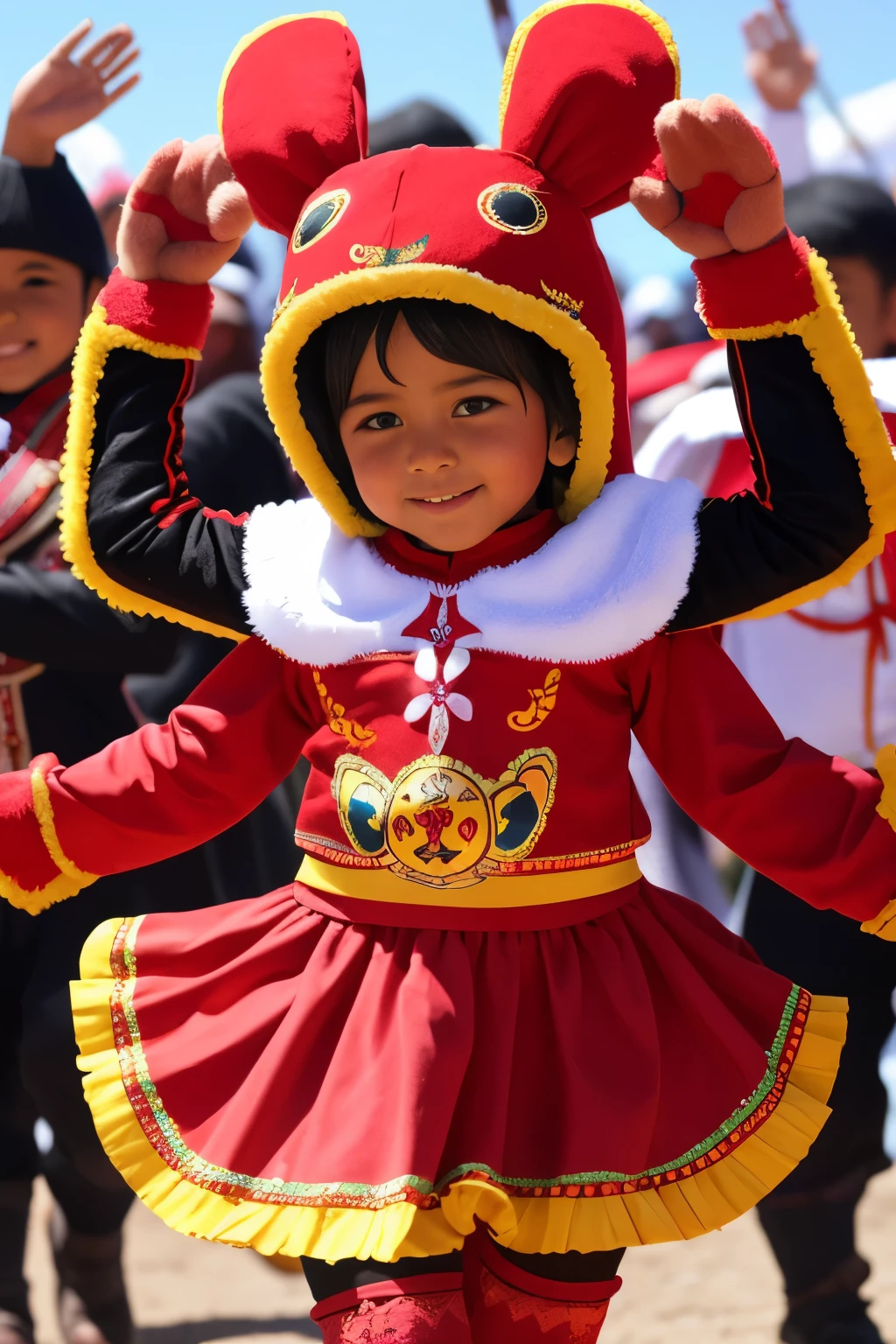 Child dancing diablada with bear costume at the Oruro carnival