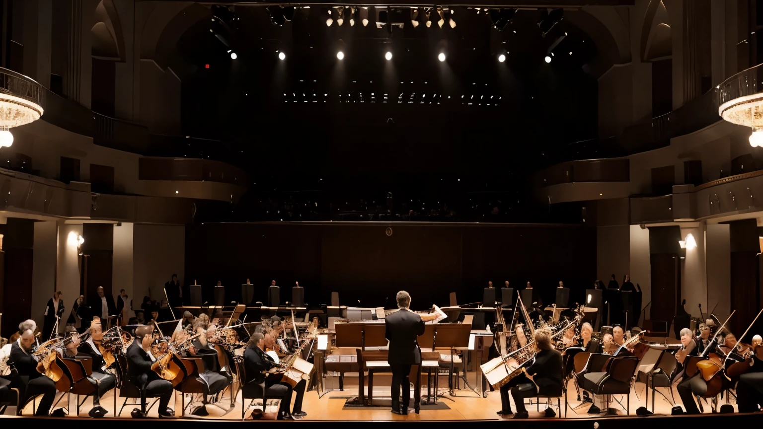 W. A. Mozart, Symphony No.38 in D major
equipment, concert, orchestra, pianist, conductor, stage, audience, classical music, passionate, elegant, harmonious, dynamic, iconic, musical genius, adept musicians, grand piano, string instruments, wind instruments, percussion instruments, crescendo, allegro, harmony, melody, symphony hall, beautiful melody, rhythmic patterns, expressive, intricate, majestic, powerful, symphonic masterpiece, classical composition, symphony conductor, intricate musical composition, captivating performance