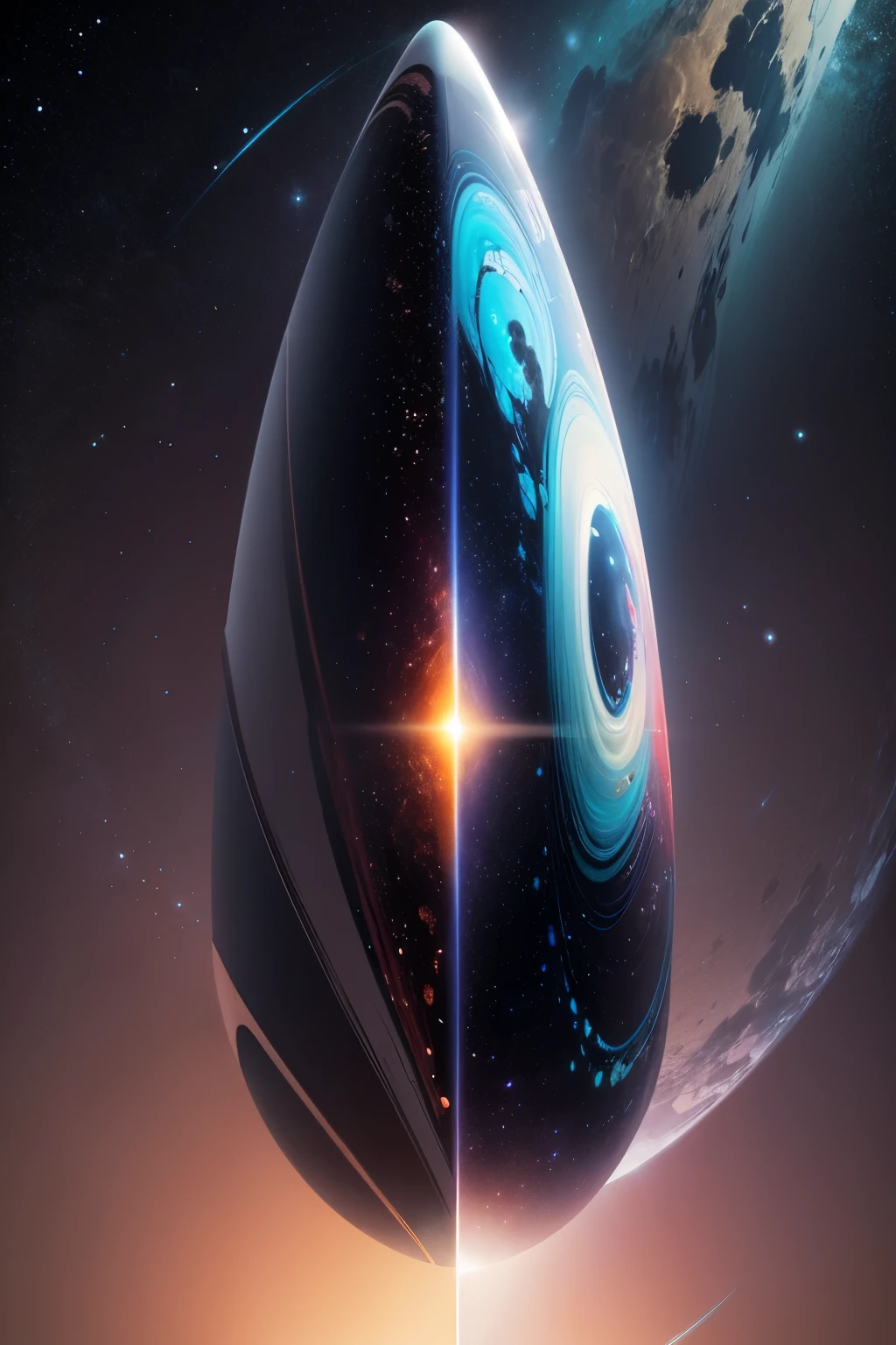 In the vast expanse of space, a beautiful abstract background painted in shades of blue gradient unfolds. A sleek, innovative product, worthy of marvel, hovers gracefully against this cosmic backdrop. Its rounded edges and smooth surface reflect the gradient, casting an otherworldly glow that accentuates its intricate details. As the product rotates, it beckons the viewer to delve deeper into the mysteries of the universe, promising wonders beyond imagination.