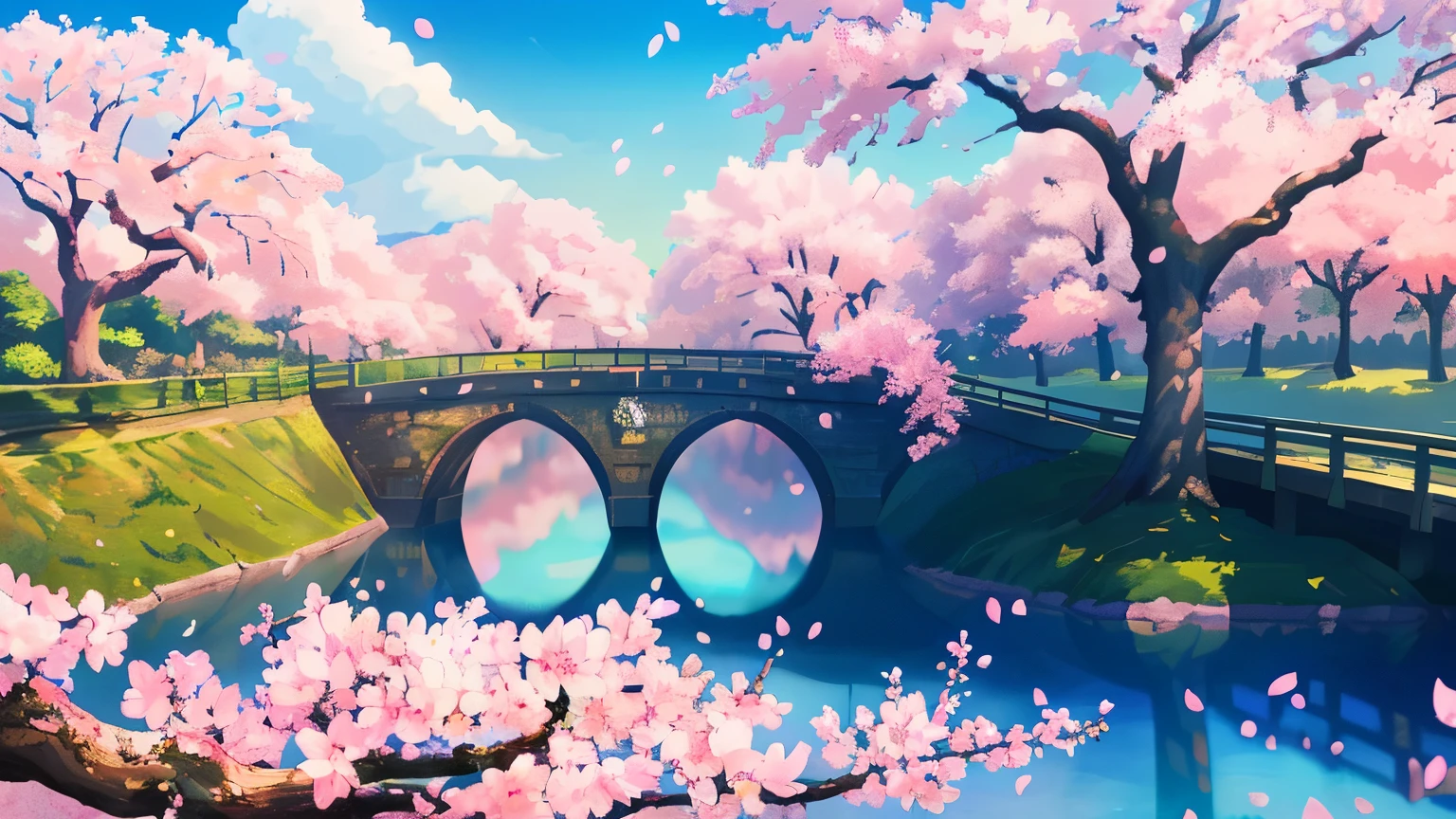 masterpiece, best quality, (Very detailed CG Unity 8k wallpaper) (best quality), (Best Illustration), (Best shadows) nature', blue sea,Delicate leaf petals of various colors falling in the sky ray traced, Super detailed--v6,pink cherry blossoms