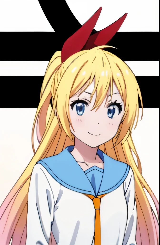 alone, 1 girl, chitoge kirisaki, serafuku, tie, smile, looking at the viewer, sketch, oekaki, flat color, 2D, anime coloring book, Upper body, Jagged lines, (pure white background:1.3)