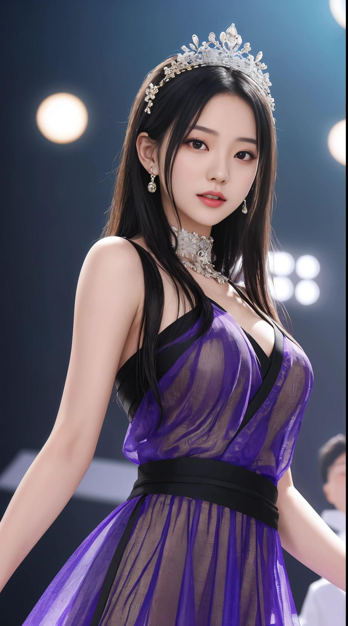 最high quality、high quality、Luxury quality、Exceptional quality、wonderful品質、shining quality、premium quality、masterpiece、prime grade、level、first class、elite grade、high end、transcendental、cannot be compared、best in class、premium class、wonderful、best image quality、8k、最High resolution、High resolution、Rich shades、crystal clear、realistic images、perfect details、Image without defects、clear image、wonderful表示、bright colors、deep contrast、high fidelity、amazing clarity、optimal performance、perfect image、naturalism、Persuasive、Close to reality、Realistic human body in every detail、Realistic skin in every detail、Realistic face in every detail、Realistic eyes in every detail、Realistic lips in every detail、Realistic teeth in every detail、Realistic ears down to the last detail、Realistic hair down to the last detail、Realistic arms down to the last detail、Realistic reproduction of every detail、Realistic fingers in every detail、(fine hands、thumb1reference4)、Realistic feet in every detail、((beautiful japanese girl))、(日本人model)、((18 year old beautiful girl))、(black hair)、(straight hair)、((whole body))、((Upward beautiful breasts、Medium chest))、(slim style、slender style)、(whole body光沢肌、Fair skin)、Detailed and realistic human body、detailed realistic skin、detailed realistic face、detailed realistic arms、detailed realistic fingers、Detailed realistic feet、professional lighting、((big stage venue))、((gorgeous fashion venue))、((on stage))、(model)、((ファッションmodel))、((Rainbow color transparent see-through(mesh party dress))、(((on stage(プロのmodelとしてのポーズ)))、((whole body映像))、angle from below、(Lots of galleries、large audience)