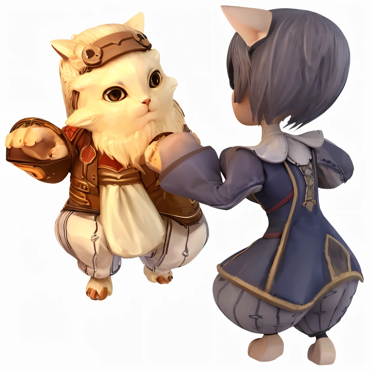 anime character cat and woman in dress, lalafel, Render of cute 3D, cute 3D rendering, armored feline companion, medium shot of two characters, anthropomorphic cat, 3 d render official art, JRPG characters, By NCSOFT, ffxi