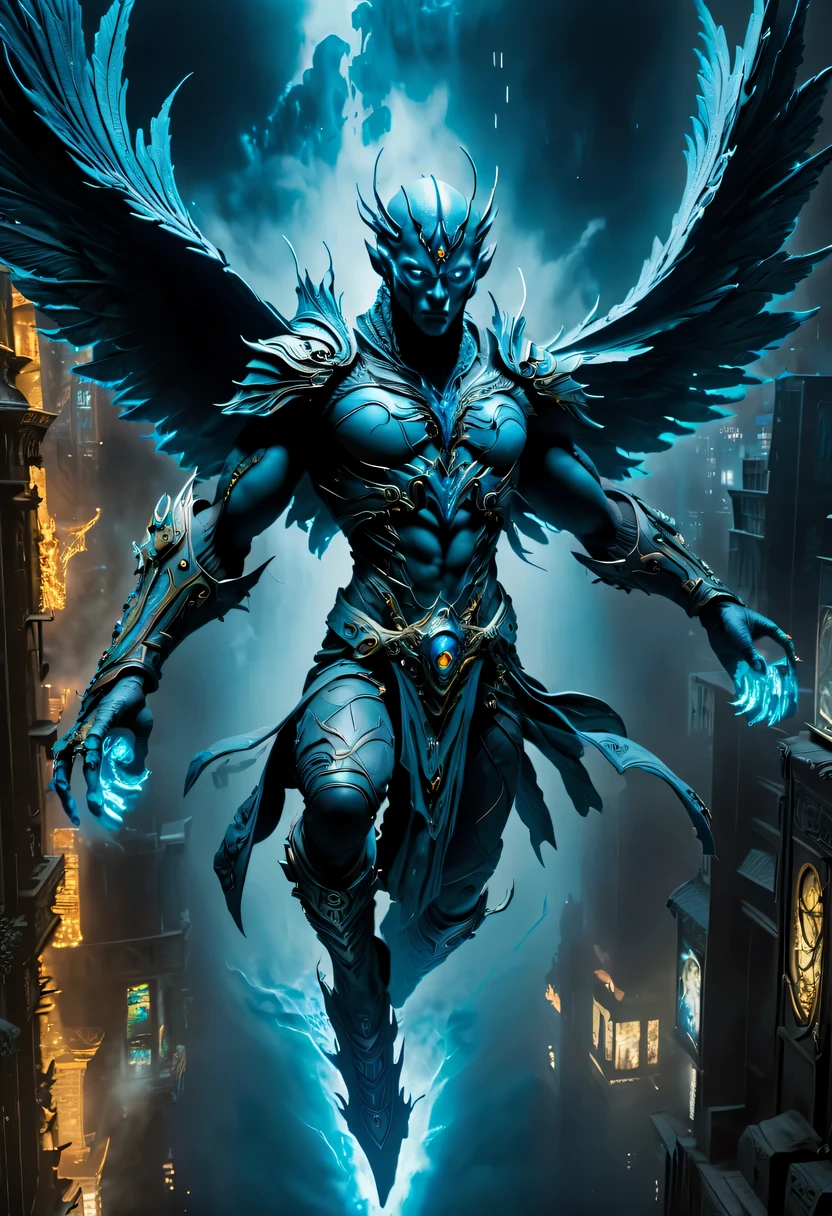 actual photo of raziel (flight:1.3) in dark city, dark fantasy style, ,high resolution, (detailed actual image:1), Crazy details, soft, hero, (expressive face, Detailed face:1), (actual:1), (photoactual, photo-actual:1), full color, (3d:1), (Very detailed:1.2), masterpiece, 8K Ultra HD,