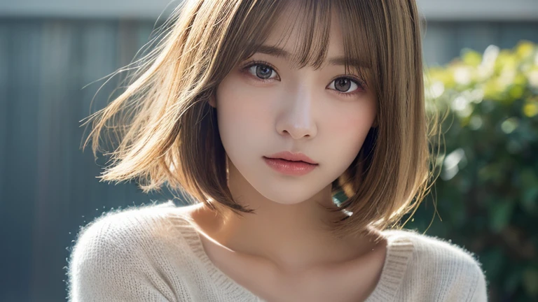 (Bright and very beautiful blonde hair、bob cut silky hair:1.2),(Wear a knitted sweater:1.2),1 girl,Japanese,14 years old,(big breasts:1.3),(highest quality,masterpiece:1.3,Super high resolution,),(super detailed,caustics),(Photoreal:1.4,RAW shooting,)ultra-realistic capture,very detailed,High resolution 16K human skin close-up。 natural skin texture、,The pores are、、Must be detailed enough to be easily identified。 Skin should look even-toned and healthy。 Use natural light and color, sad expression, look at the camera, perfect dynamic composition