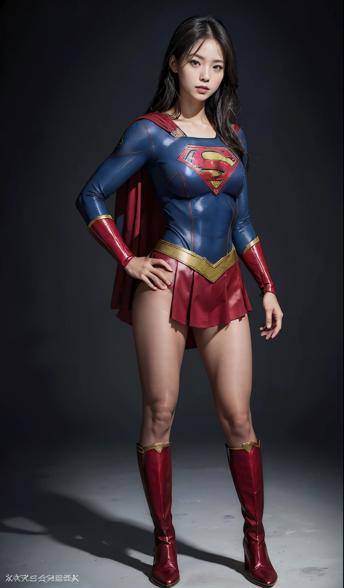 no background、(((Legally Express Your Suffering Beauty)))、((((Make the most of your original images)))、(((supergirl costume)))、(((beautiful hair)))、(((suffering)))、(((Beautiful legs must wear black tights)))、(((must wear red boots)))、((best image quality、8K))、((highest quality、8K、masterpiece:1.3))、(((keep background )))、sharp focus:1.2、beautiful woman with perfect figure:1.4、thin abs:1.2、wet body:1.5、Highly detailed face and skin texture、8K