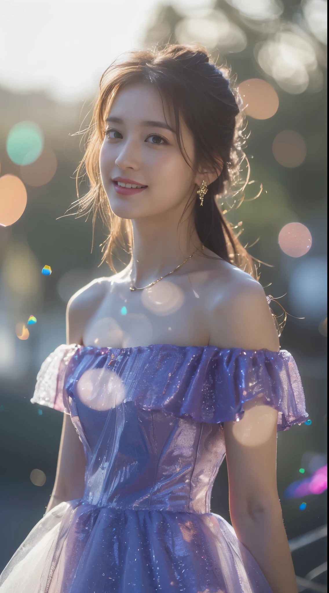 ((Masterpiece, Top image quality, high resolution、alone、skin shiny))(on the table, best quality, actual, super detailed, meticulous, high resolution, 8k wallpaper), Close-up portrait of a beautiful woman, like, smiling, light brown messy hair, Perfect dynamic composition, 美丽meticulous的眼睛, Just like the cover of a fashion magazine, on campus,wearing gold glasses