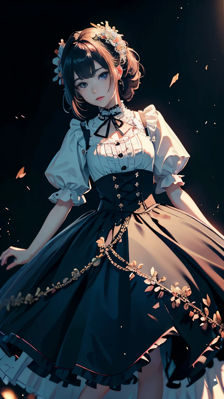 (master piece,highest quality,best quality者,official art,Cosmetology and aesthetics:1.2),1 girl、Full body portrait,clean face,stand on stage and perform solo,looking at the viewer,gorgeous lolita_dress,high details,cinematic color grade,ultra high resolution,best quality,sharp focus,master piece,(This is an 8k wallpaper with extremely detailed CG integrated.)