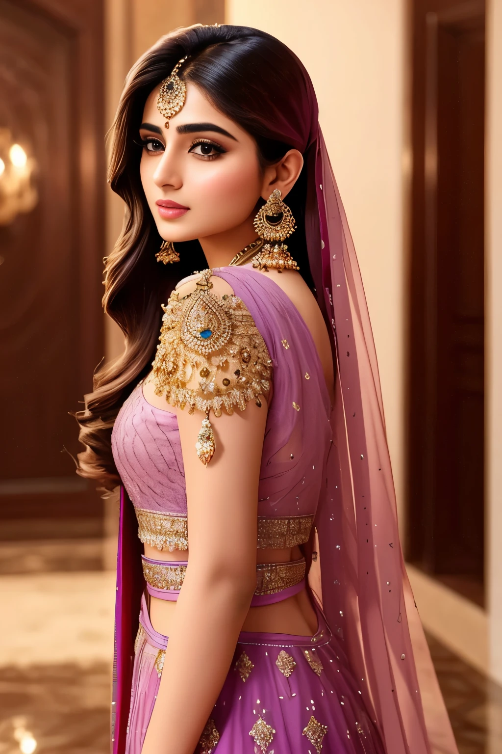 a beautiful pakistani girl who is a celebrity, has perfect symetric and aesthetic face structure, and is the personification of exotic, classy aesthetic