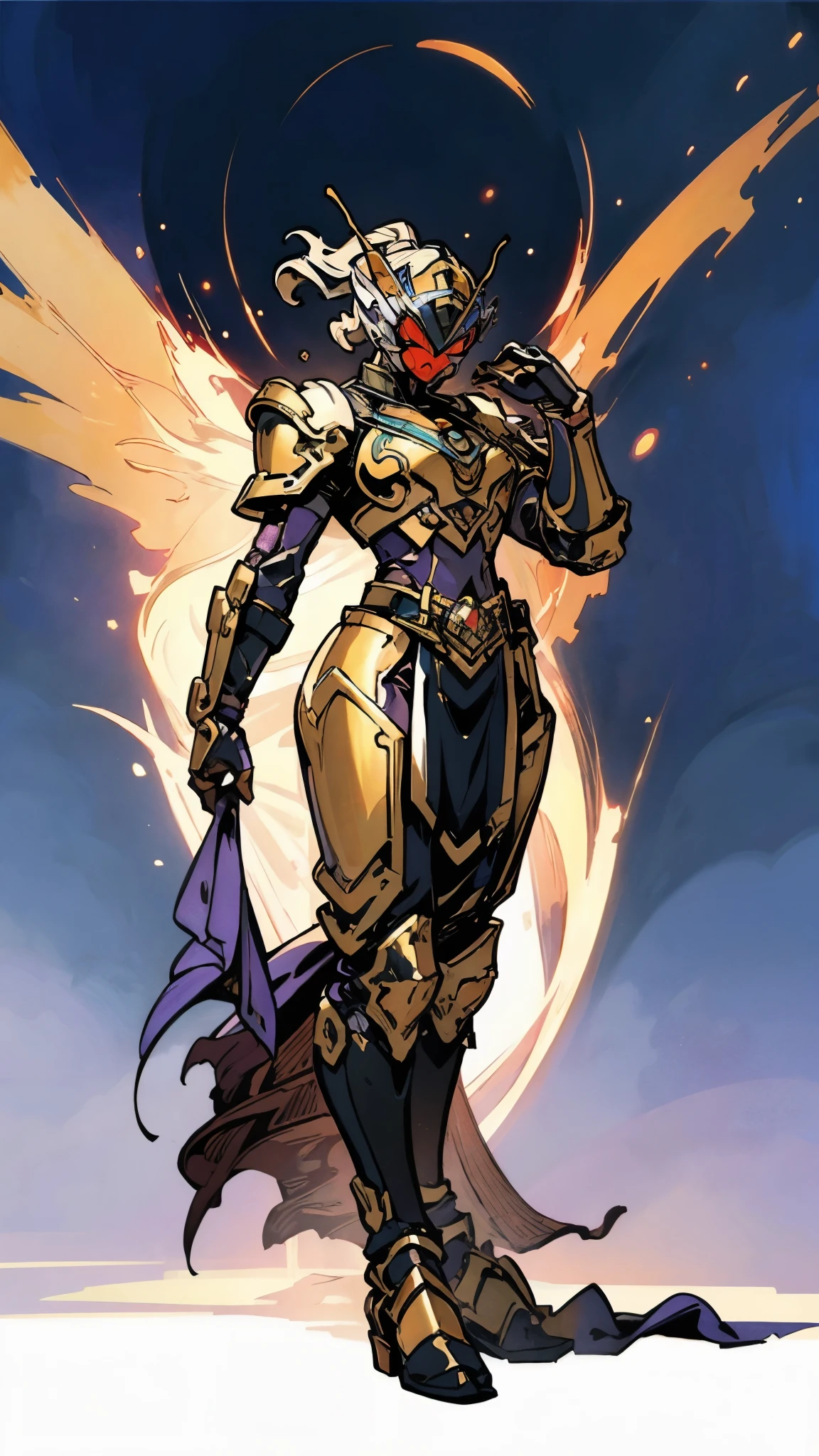 A woman adorned in fantasy-style full-body armor, a crown-concept fully enclosed helmet that unveils only her eyes, a composite layered chest plate, fully encompassing shoulder and hand guards, a lightweight waist armor, form-fitting shin guards, the overall design is heavy-duty yet flexible, (the armor gleams with a golden glow, complemented by red and blue accents), exhibiting a noble aura, she floats above a fantasy-surreal high-tech city, this character embodies a finely crafted fantasy-surreal style armored hero in anime style, exquisite and mature manga art style, (mixture of Queen bee and Spider concept Armor, plasma energy, blood energy), ((Element, elegant, goddess, femminine:1.5)), metallic, high definition, best quality, highres, ultra-detailed, ultra-fine painting, extremely delicate, professional, anatomically correct, symmetrical face, extremely detailed eyes and face, high quality eyes, creativity, RAW photo, UHD, 32k, Natural light, cinematic lighting, masterpiece-anatomy-perfect, masterpiece:1.5