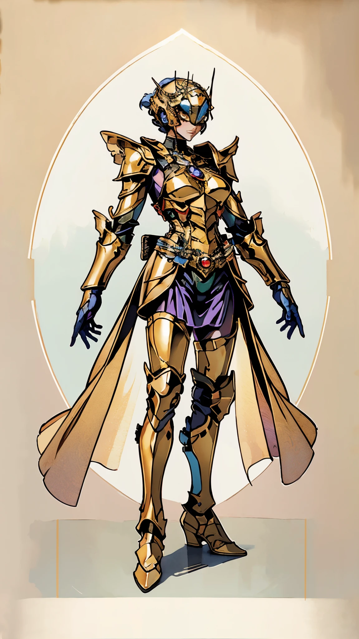 A woman adorned in fantasy-style full-body armor, a crown-concept fully enclosed helmet that unveils only her eyes, a composite layered chest plate, fully encompassing shoulder and hand guards, a lightweight waist armor, form-fitting shin guards, the overall design is heavy-duty yet flexible, (the armor gleams with a golden glow, complemented by red and blue accents), exhibiting a noble aura, she floats above a fantasy-surreal high-tech city, this character embodies a finely crafted fantasy-surreal style armored hero in anime style, exquisite and mature manga art style, (mixture of Queen bee and Spider concept Armor, plasma), ((Element, elegant, goddess, femminine:1.5)), metallic, high definition, best quality, highres, ultra-detailed, ultra-fine painting, extremely delicate, professional, anatomically correct, symmetrical face, extremely detailed eyes and face, high quality eyes, creativity, RAW photo, UHD, 32k, Natural light, cinematic lighting, masterpiece-anatomy-perfect, masterpiece:1.5
