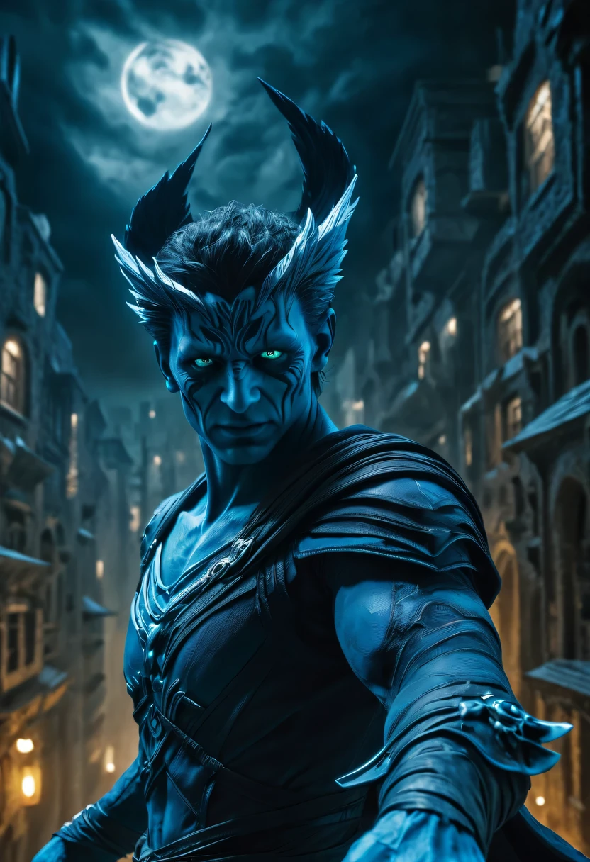 actual photo of raziel (flight:1.3) in dark city, dark fantasy style, ,high resolution, (detailed actual image:1), Crazy details, soft, hero, (expressive face, Detailed face:1), (actual:1), (photoactual, photo-actual:1), full color, (3d:1), (Very detailed:1.2), masterpiece, 8K Ultra HD,