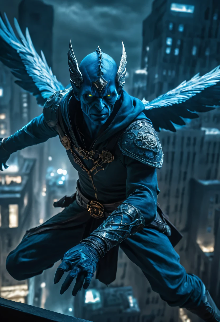 actual photo of raziel (flight:1.3) in dark city, dark fantasy style, ,high resolution, (detailed actual image:1), Crazy details, soft, hero, (expressive face, Detailed face:1), (actual:1), (photoactual, photo-actual:1), full color, (3d:1), (Very detailed:1.2), masterpiece, 8K Ultra HD,