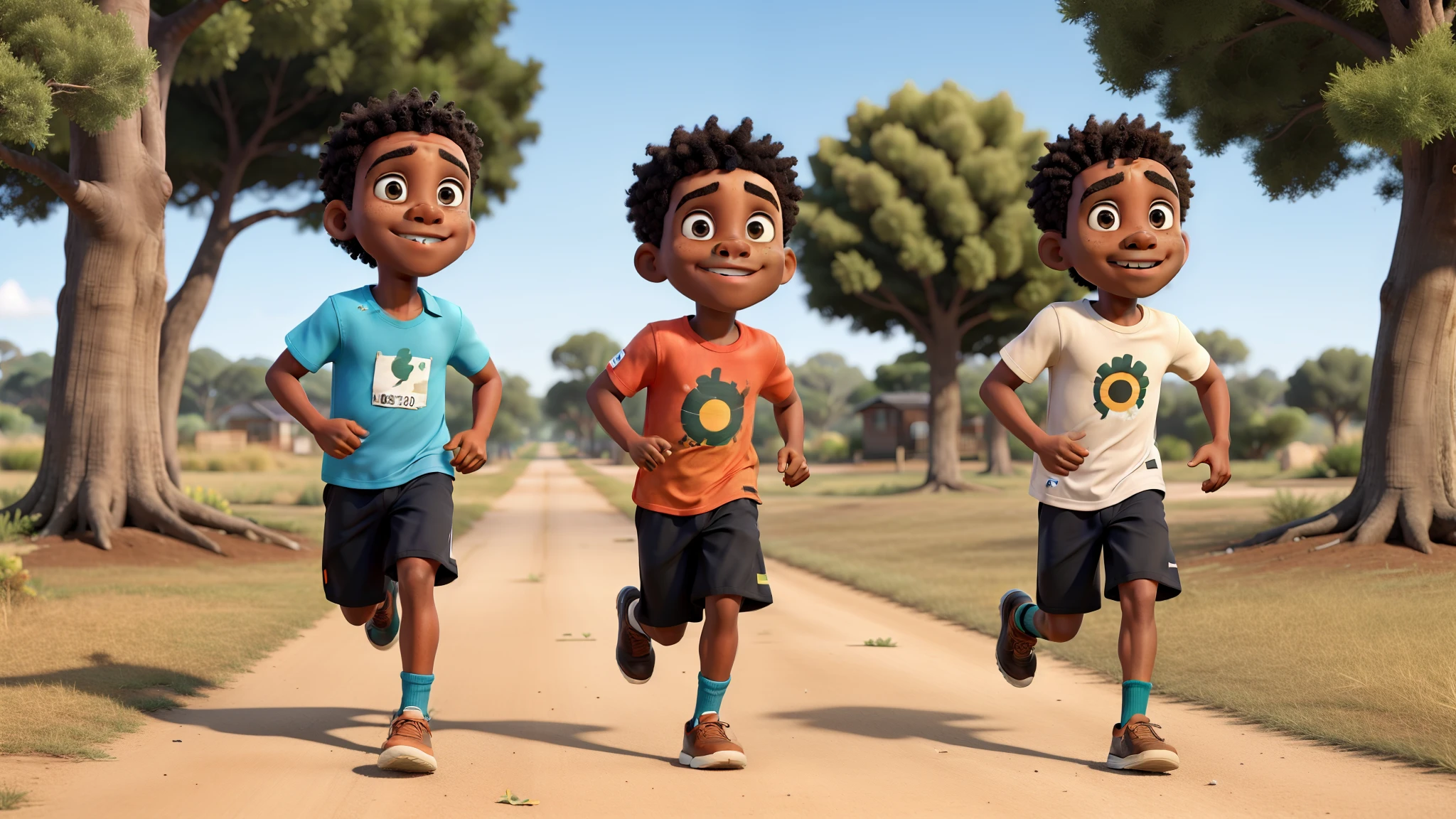 two African American boys running
