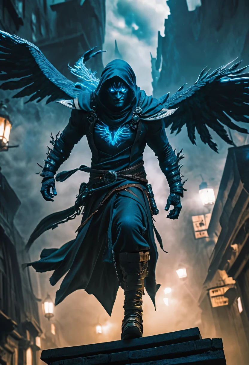 actual photo of raziel (flight:1.3) in dark city, dark fantasy style, ,high resolution, (detailed actual image:1), Crazy details, soft, hero, (expressive face, Detailed face:1), (actual:1), (photoactual, photo-actual:1), full color, (3d:1), (Very detailed:1.2), masterpiece, 8K Ultra HD,