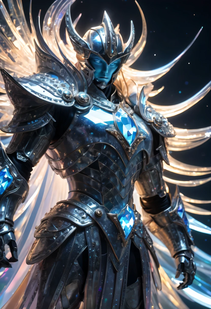 transparent armor,Sequins,colored Light,crystal, Glass, transparent, (actual), masterpiece, best quality, Light, natural shadow, highest detail, Professional photography, Detailed background, depth of field, super crazy details, complicated, beautiful, subsurface scattering, dynamic perspective, 直至沿着宇宙中的crystal之路行走, 直到被阳Light照亮's-ray, stars twinkling around, Comet and planet fLight, magical bright picture,