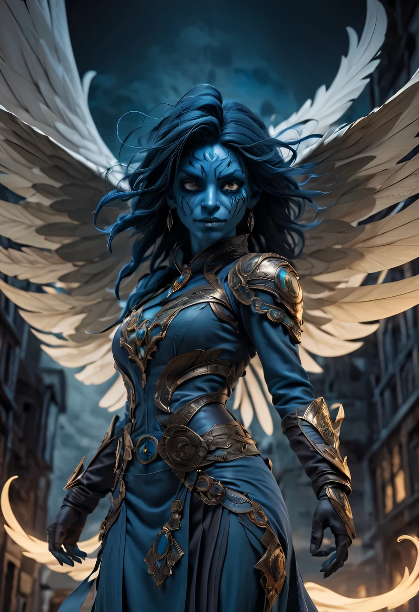 actual photo of raziel (flight:1.3) in dark city, dark fantasy style, ,high resolution, (detailed actual image:1), Crazy details, soft, hero, (expressive face, Detailed face:1), (actual:1), (photoactual, photo-actual:1), full color, (3d:1), (Very detailed:1.2), masterpiece, 8K Ultra HD,