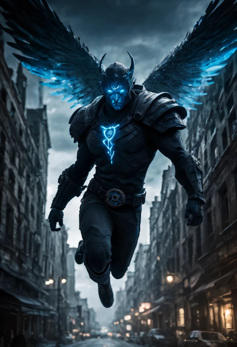 actual photo of raziel (flight:1.3) in dark city, dark fantasy style, ,high resolution, (detailed actual image:1), Crazy details, soft, hero, (expressive face, Detailed face:1), (actual:1), (photoactual, photo-actual:1), full color, (3d:1), (Very detailed:1.2), masterpiece, 8K Ultra HD,