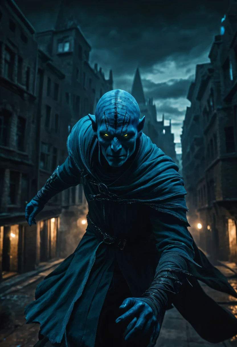 athletic evil elf thief crouches on a window ledge and watches the nightly goings-on in the medieval city with a dark grin, (irony, sarcasm, funny situation), (heavy metal opus), (action-packed film scene), (epic fantasy masterpiece), (detailed faces and full-body view), (expression of despair), (macabre mixture of horror and fantasy), (scene from Dungeons & Dragons),
