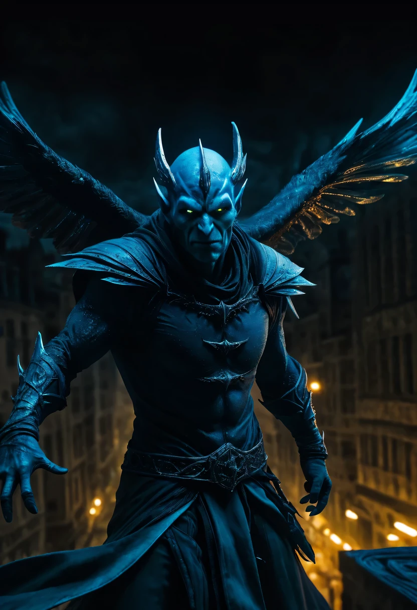 actual photo of raziel (flight:1.3) in dark city, dark fantasy style, ,high resolution, (detailed actual image:1), Crazy details, soft, hero, (expressive face, Detailed face:1), (actual:1), (photoactual, photo-actual:1), full color, (3d:1), (Very detailed:1.2), masterpiece, 8K Ultra HD,