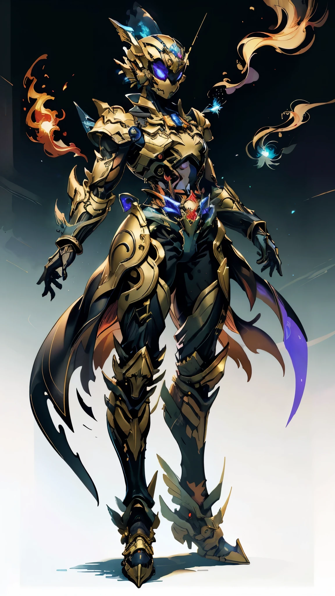 A woman adorned in fantasy-style full-body armor, a crown-concept fully enclosed helmet that unveils only her eyes, a composite layered chest plate, fully encompassing shoulder and hand guards, a lightweight waist armor, form-fitting shin guards, the overall design is heavy-duty yet flexible, (the armor gleams with a golden glow, complemented by red and blue accents), exhibiting a noble aura, she floats above a fantasy-surreal high-tech city, this character embodies a finely crafted fantasy-surreal style armored hero in anime style, exquisite and mature manga art style, (mixture of Queen bee and Spider concept Armor, plasma), ((Element, elegant, goddess, femminine:1.5)), metallic, high definition, best quality, highres, ultra-detailed, ultra-fine painting, extremely delicate, professional, anatomically correct, symmetrical face, extremely detailed eyes and face, high quality eyes, creativity, RAW photo, UHD, 32k, Natural light, cinematic lighting, masterpiece-anatomy-perfect, masterpiece:1.5