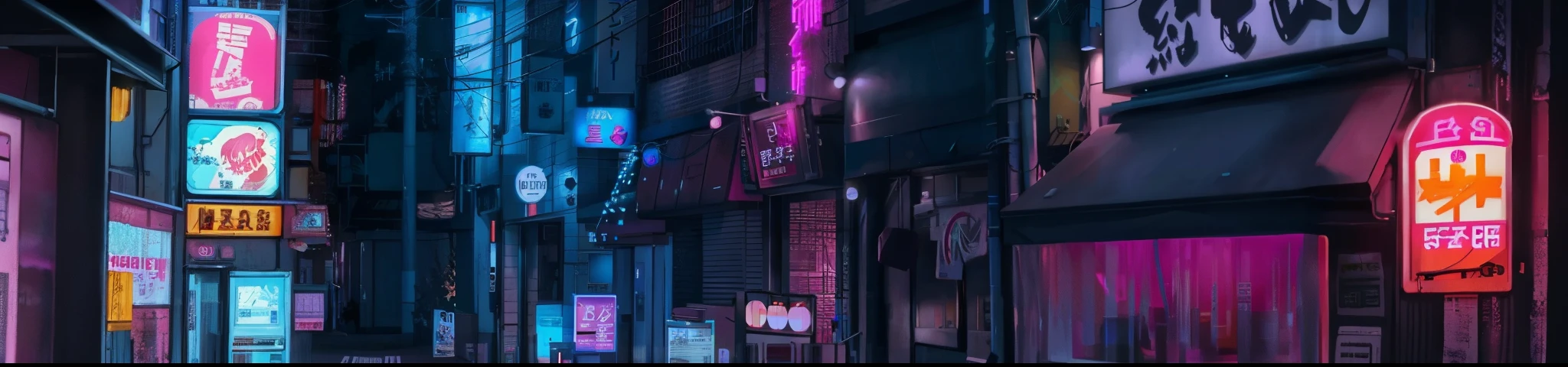 there are a lot of glowing signs on the wall of the building, cyberpunk aestheticss, cyberpunk aesthetics, cyberpunk setting, cyberpunk atmosphere, in cyberpunk aesthetics, neon Tokyo, cyberpunk atmosphere, aesthetic cyberpunk, cyberpunk alley, Cyberpunk streets of Japan, Neon lights outside, Cyberpunk neon lights, in a cyberpunk setting, cyberpunk atmospheres, at night with neon lights, темная неоновая cyberpunk atmosphere