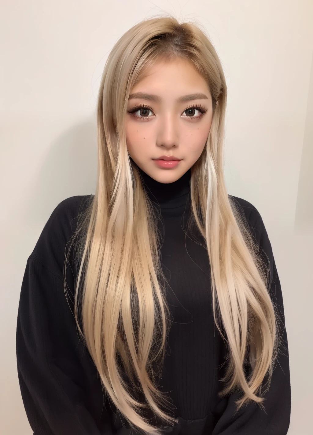 masterpiece,highest quality,taller than, Asian,(Brown people),black skin,blonde hair,1 girl,Nji